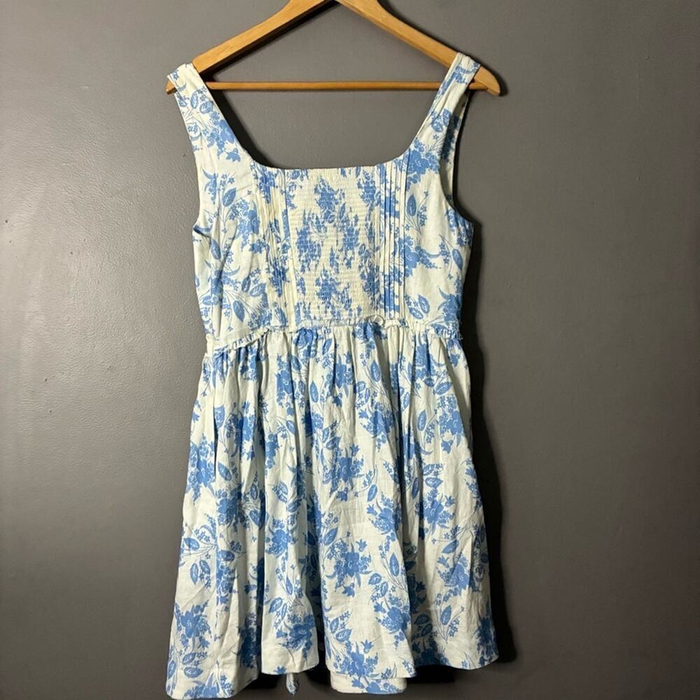LOVESHACKFANCY Linen Dress Blue Floral Feminine | Coastal Chic Hamptons Preppy 6 - Picture 4 of 13
